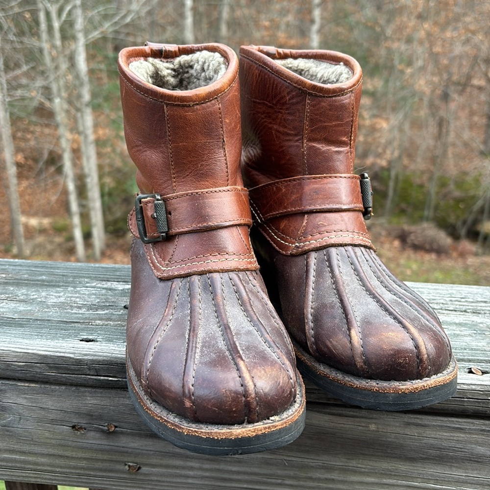 Frye Boots Womens 8 Brown Veronica Duck Engineer Shearling Lined Packer Pull On - Picture 10 of 15
